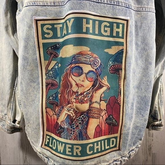 Flower Child Jackets & Blazers - 🔥🔥SALE🔥🔥 Upcycled “Stay High Flower Child” Acid Wash Denim Jacket